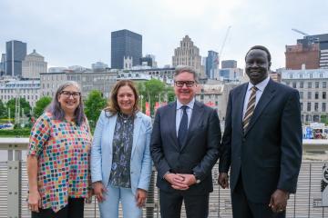 Sharry Aiken, Inez Jabalpurwala (moderator), President & CEO of the Public Policy Forum; IRCC Deputy Minister Ted Gallivan; and John Thon Majok, senior policy analyst with US based Migration Policy Institute